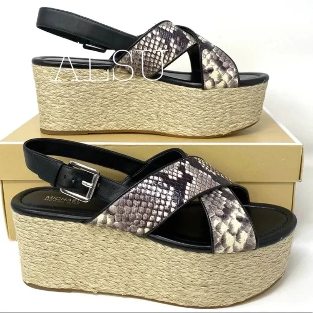 💖MEGA SALE💖Michael Kors Women's Size Sandal Jodi Mid Wedge Leather 40S8JOFS1E - Picture 14 of 15